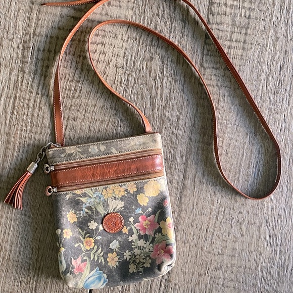 Handbags - Firenze Moda Leather CrossBody Purse Italian Floral HandBag